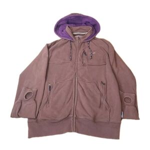 Nixon Waffle Knit Zip Jacket Med Brown Skater Grunge Y2k Vtg  Thumbholes Hooded